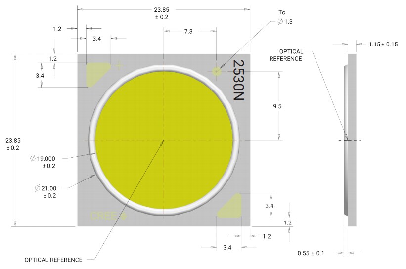 Mechanical Drawing - Cree LED XLamp® CXA2530 LED Arrays